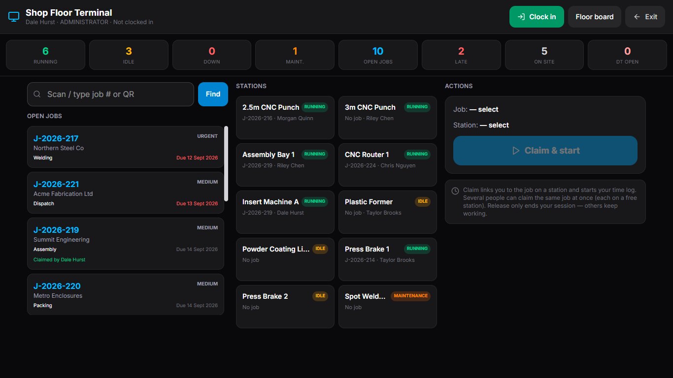 Opsryx shop floor terminal for scanning, claiming and starting jobs